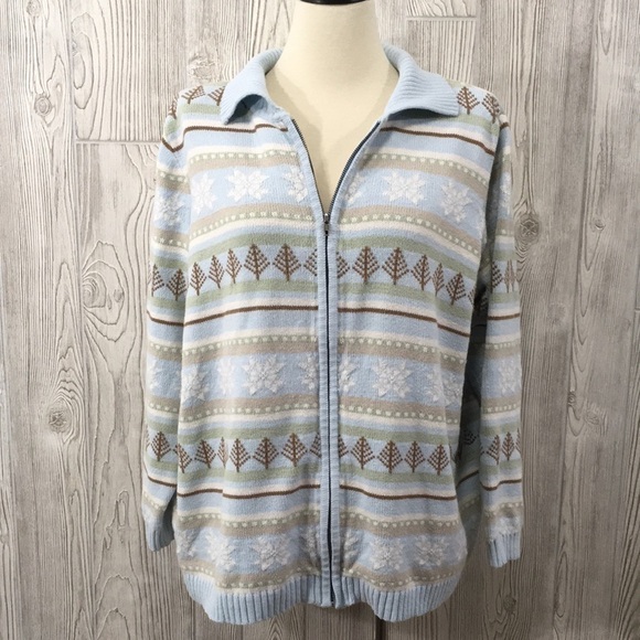 CHEROKEE Winter Snow Holiday Zip Sweater 14W/16W Plus Size Light Blue - Picture 1 of 8